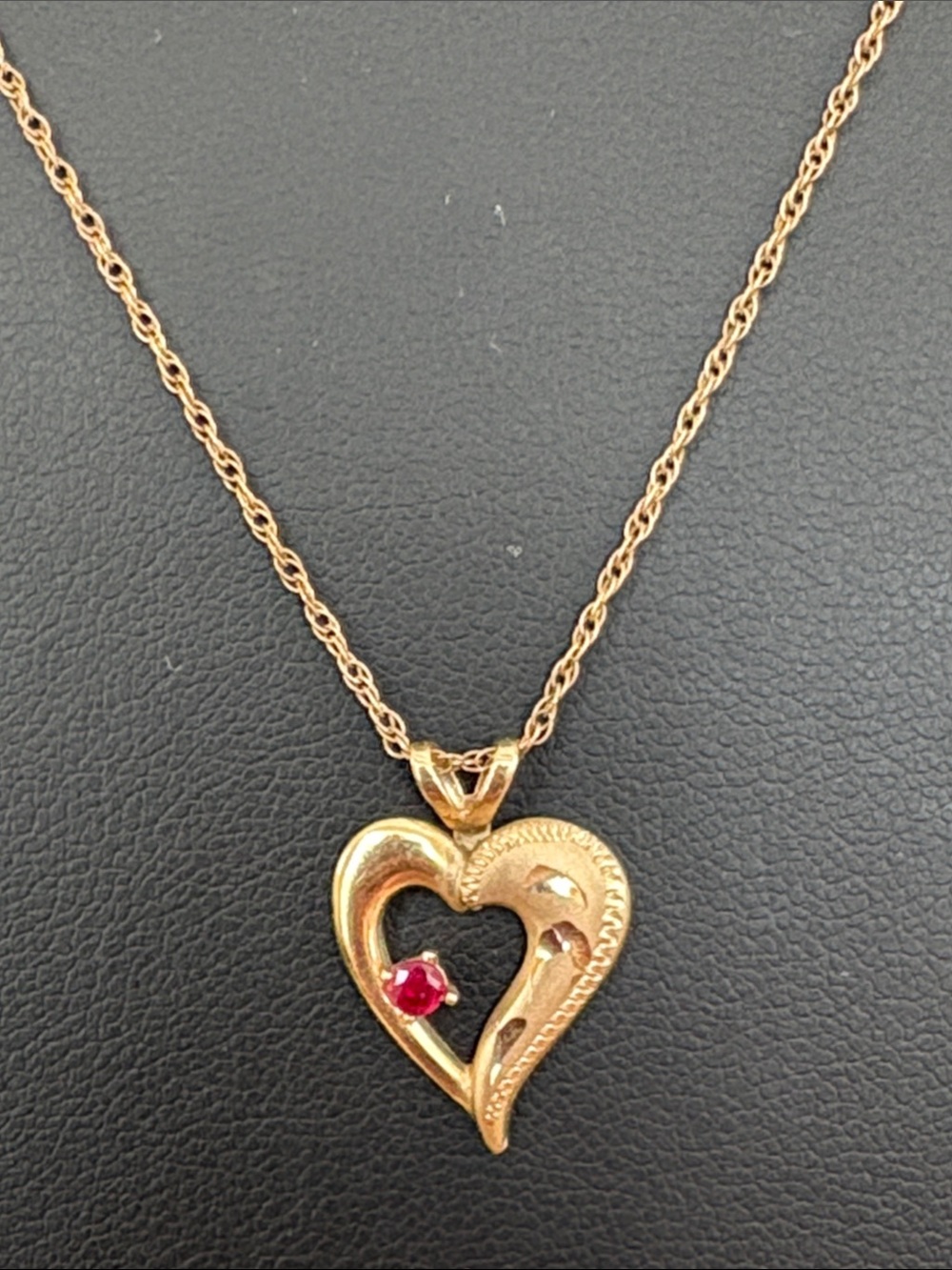 Vintage 14KGF Ruby Heart Pendant Necklace 14K Gold Filled Dainty 18.5